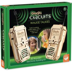 MindWare Gearjits Circuits Walkie Talkies – Build-Your-Own Wooden Walkie Talkie Kit – STEM Building Kit for Kids Ages 8+ – Works Up to 1,600 Feet – 2‑Player Set