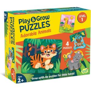 Peaceable Kingdom Play & Grow Puzzles: Adorable Animals Level 1 – Progressive Toddler Puzzles for Ages 2+, 2–5 Piece Puzzles