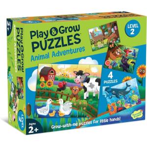 Peaceable Kingdom Play & Grow Puzzles: Animal Adventures Level 2 – Progressive Toddler Puzzles for Ages 2+, 9 to 20 Pieces
