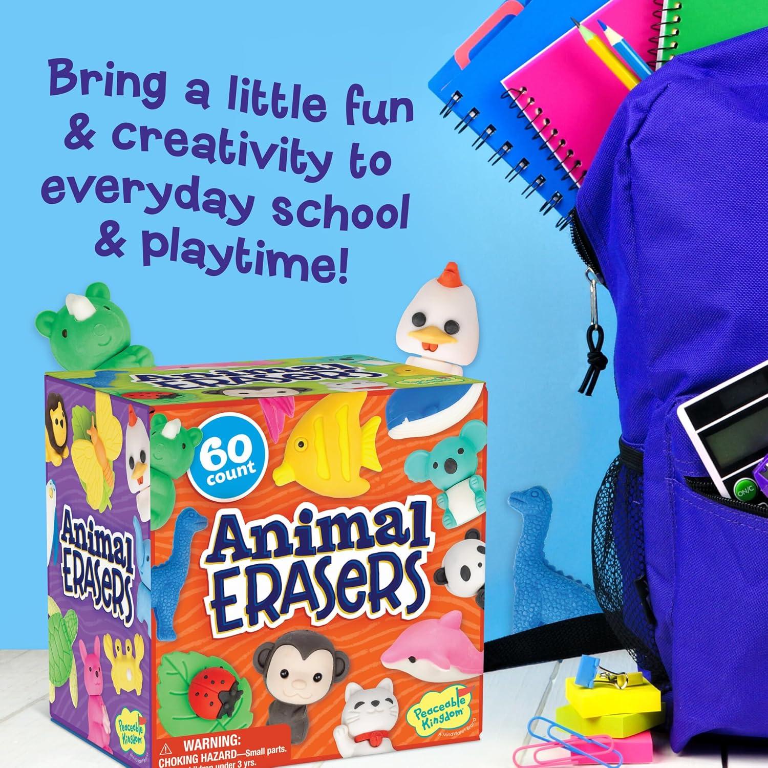 image:imagePeaceable Kingdom 60 Party Favors for Kids Fun Gift for Birthday Classroom Prizes Pinata and Goodie Bag Stuffers Animal Erasers