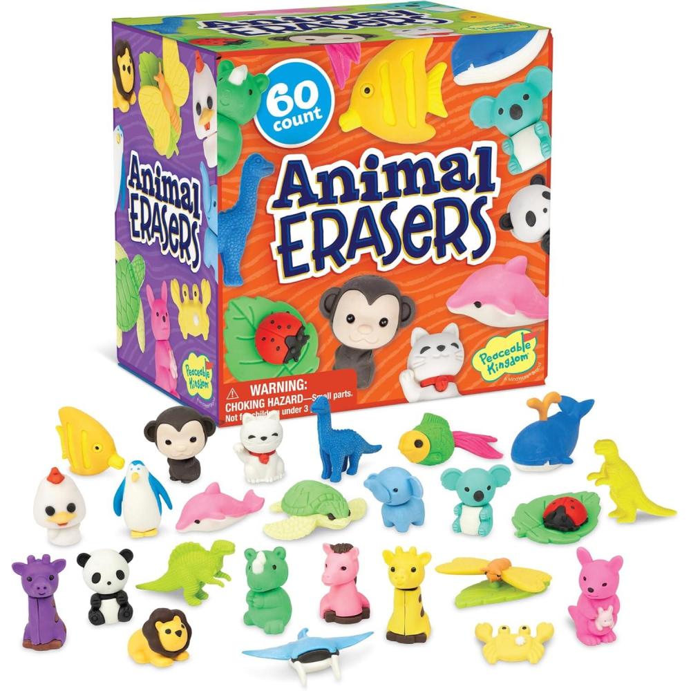 image:imagePeaceable Kingdom 60 Party Favors for Kids Fun Gift for Birthday Classroom Prizes Pinata and Goodie Bag Stuffers Animal Erasers