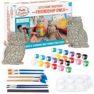 MindWare Two Creative Friendship Owls Stone Décor Painting Craft Kit for Two – Ideal Kids Arts & Crafts Kit for Ages 8 & Up – Learn How to Paint
