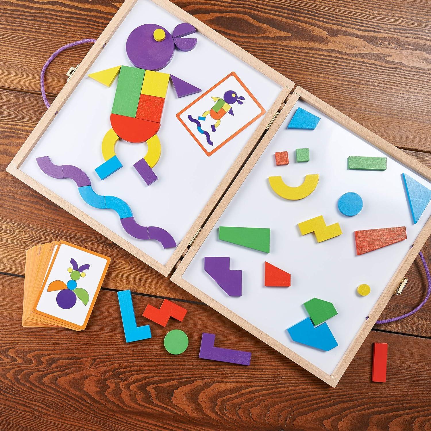 image:imageMindWare Imagination Magnets Imaginative play with magentic shapes 42 wooden blocks 50 fullcolor puzzle cards