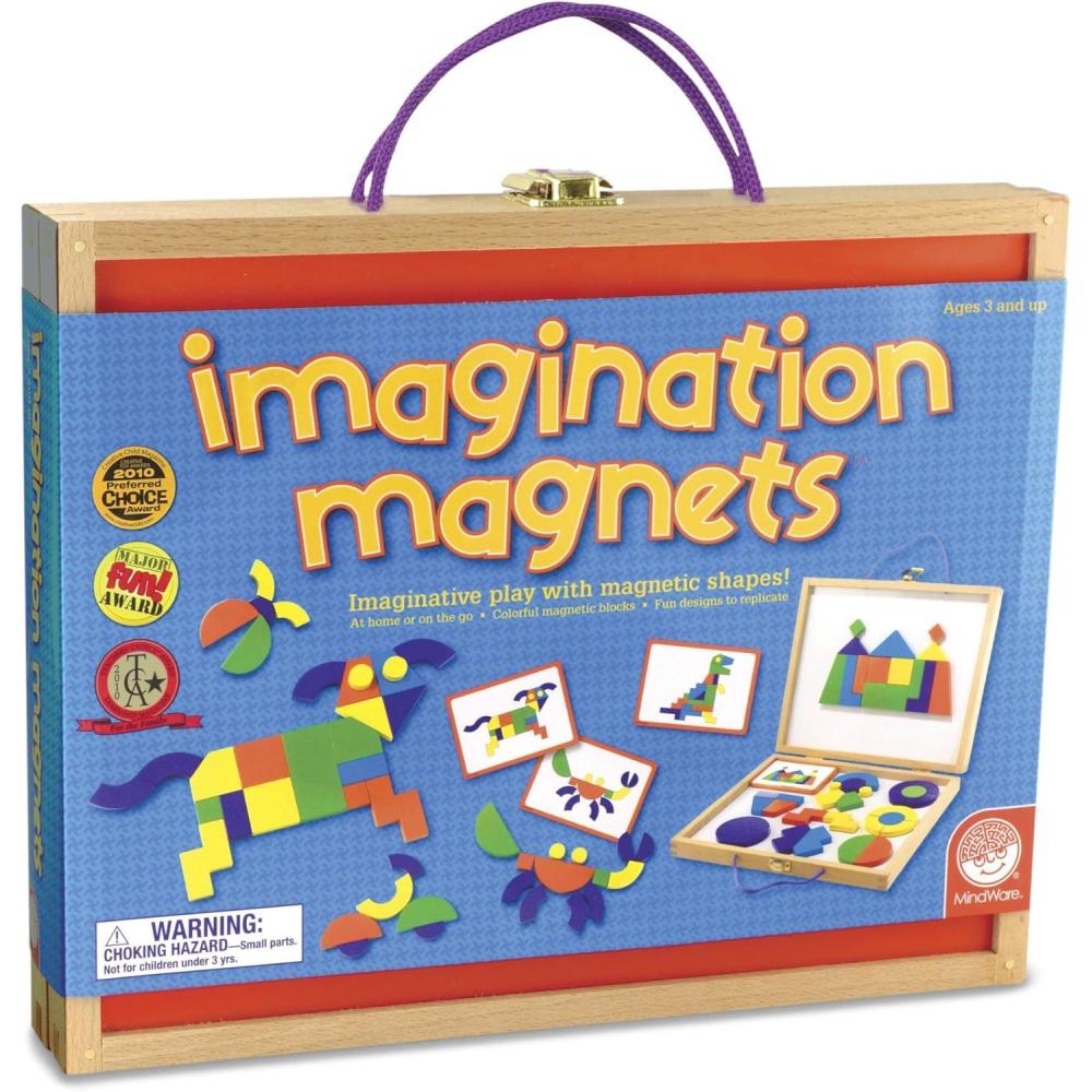image:imageMindWare Imagination Magnets Imaginative play with magentic shapes 42 wooden blocks 50 fullcolor puzzle cards