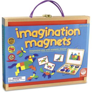 MindWare Imagination Magnets – Imaginative play with magentic shapes – 42 wooden blocks 50 full-color puzzle cards