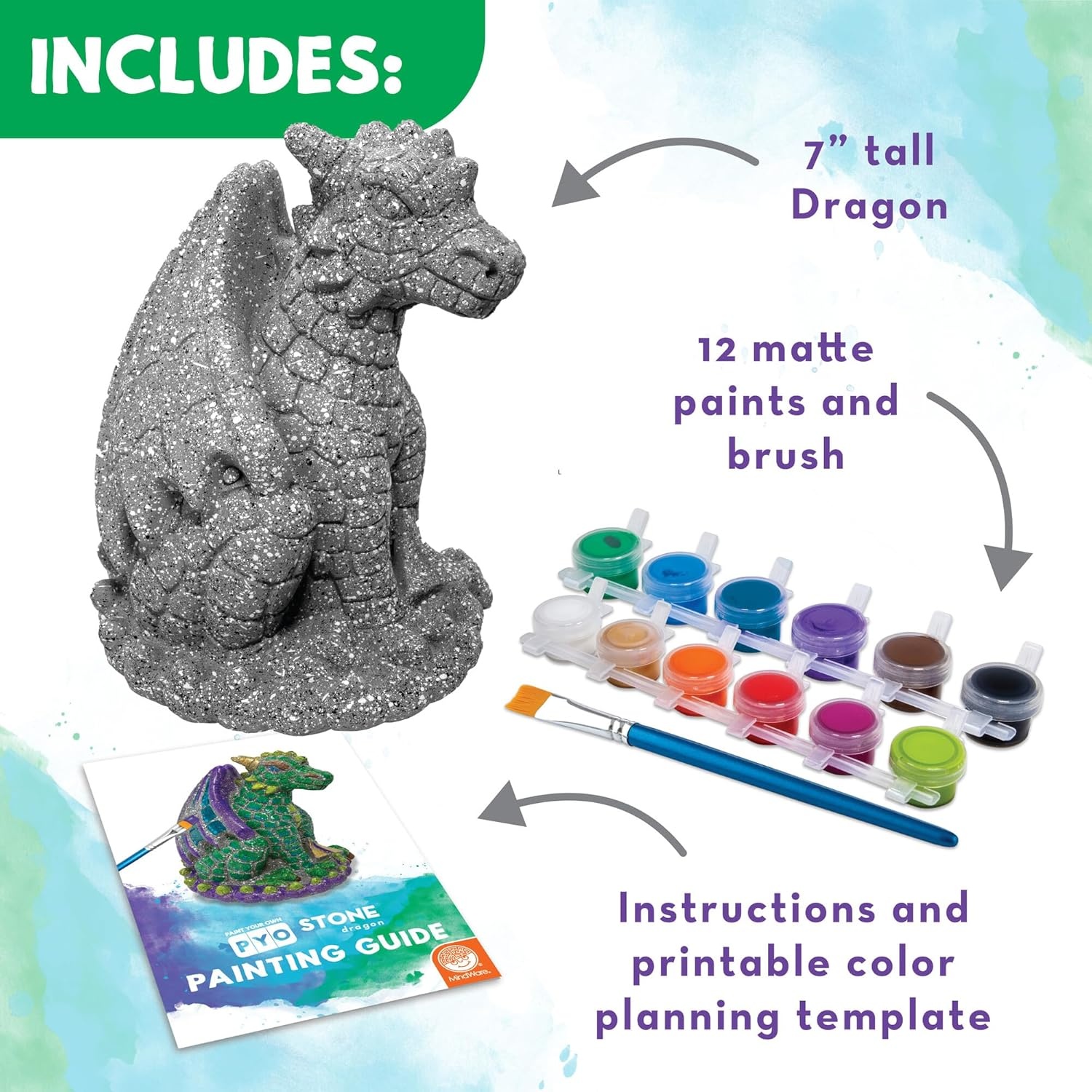 image:imageMindWare Paint Your Own Stone Dragon Outdoor Garden Fantasy Decor DIY Craft Kit for Ages 8